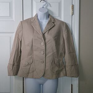 Ann Taylor LOFT  tan blazer black stitching  Sz 10 NWOT